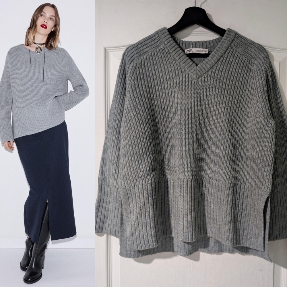 NEW Zara | Heavy Knit V Neck Sweater